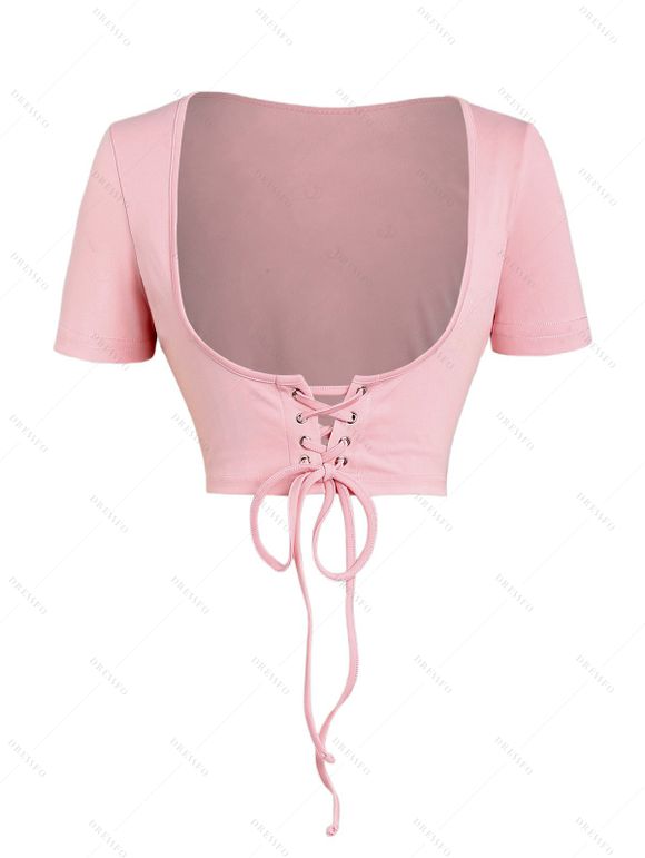 Vacation Set Botanical Floral Print Spaghetti Strap Mini Dress and Lace Solid Color Cropped Top - Rose clair XXL | US 14