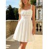 Solid Color Dress Lace Panel Scalloped Ruffle Bowknot Smocked Mini Dress - Blanc M | US 6