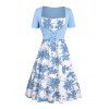 Vacation Set Botanical Floral Print Spaghetti Strap Mini Dress and Lace Solid Color Cropped Top - Bleu clair L | US 8-10