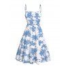 Vacation Set Botanical Floral Print Spaghetti Strap Mini Dress and Lace Solid Color Cropped Top - Bleu clair XXL | US 14