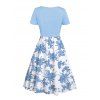 Vacation Set Botanical Floral Print Spaghetti Strap Mini Dress and Lace Solid Color Cropped Top - LIGHT BLUE XL | US 12