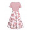Vacation Set Botanical Floral Print Spaghetti Strap Mini Dress and Lace Solid Color Cropped Top - Rose clair XXL | US 14