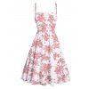 Vacation Set Botanical Floral Print Spaghetti Strap Mini Dress and Lace Solid Color Cropped Top - Rose clair XXL | US 14