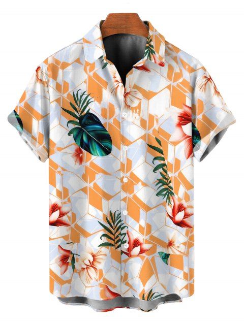 Chemise à boutons pour homme, motif floral tropical géométrique, idéale pour les vacances à Hawaï.