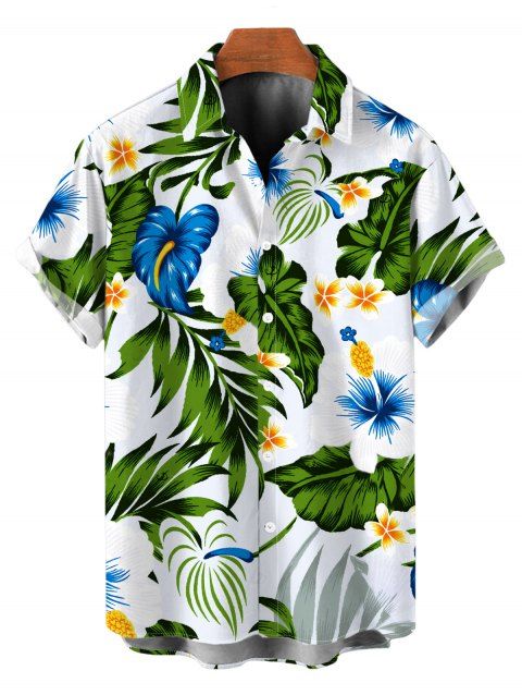 Chemise de vacances pour homme à motif floral tropical frangipanier, feuilles de palmier et anthurium, boutonnée