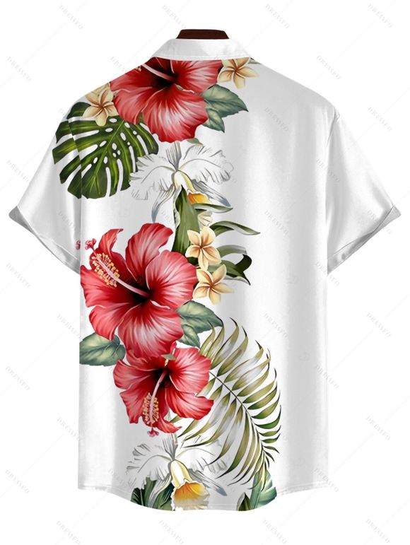 Men's Hawaii Vacation Shirt Hibiscus Floral Palm Leaf Pattern Button Up Shirt - Blanc 5XL
