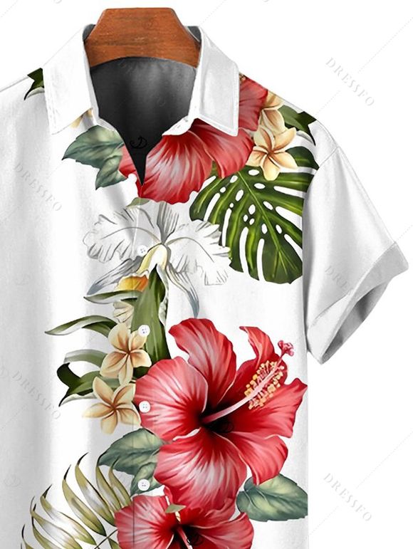 Men's Hawaii Vacation Shirt Hibiscus Floral Palm Leaf Pattern Button Up Shirt - Blanc 5XL