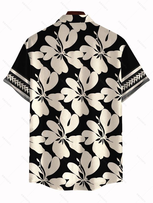 Hawaii Vacation Couple Outfit Plumeria Floral Tribal Print Twisted Cut Out Bowknot Slit Halter Dress and Shirt Set - Noir S | US 4