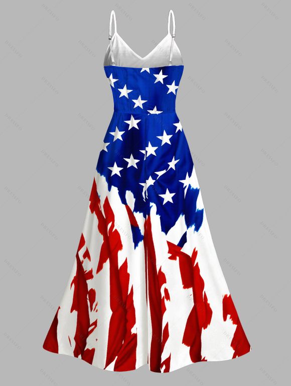 Independence Day Dress American Flag Elements Print Lace Hollow Out Slit Patriotic Dress - multicolor A XXXXXL | US 20