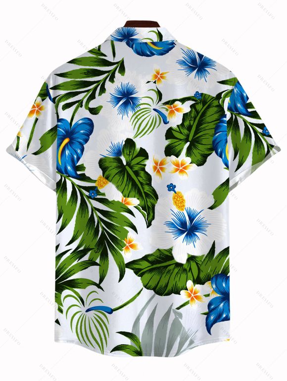 Men's Hawaii Vacation Shirt Tropical Plumeria Floral Palm Leaf Anthurium Print Button Up Shirt - Blanc 5XL