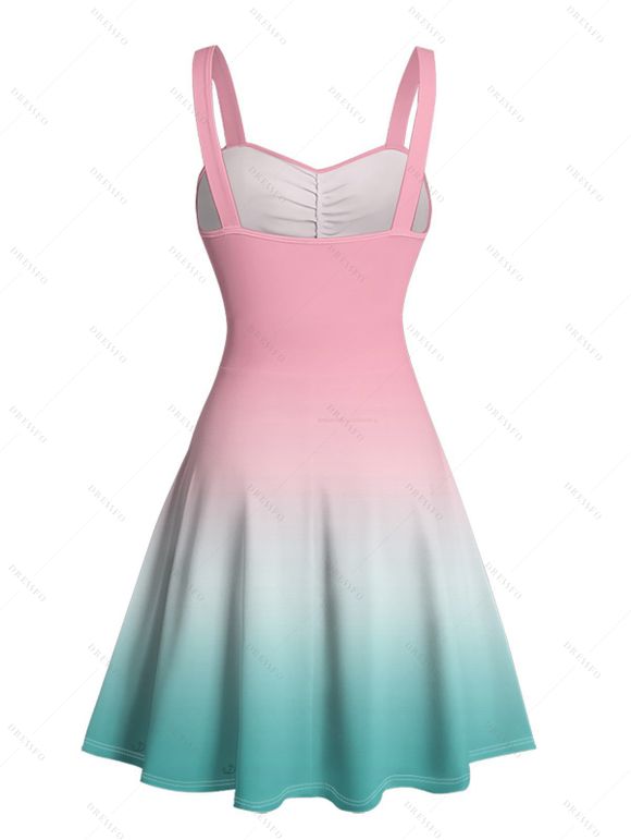 Vacation Outfit for Beach Ombre Coconut Tree Print Ruched Bust Mini Dress and Open Front Knit Cropped Cardigan Set - Rose S | US 4