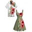Hawaii Vacation Couple Outfit Hibiscus Floral Palm Leaf Pattern Ruched Bust Mini Dress and Shirt Set - multicolor S | US 4