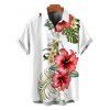 Hawaii Vacation Couple Outfit Hibiscus Floral Palm Leaf Pattern Ruched Bust Mini Dress and Shirt Set - multicolor S | US 4