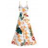 Hawaii Vacation Couple Outfit Geometric Tropical Floral Leaf Pattern Lace Hollow Out Slit Dress and Shirt Set - Blanc S | US 4