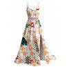 Hawaii Vacation Couple Outfit Geometric Tropical Floral Leaf Pattern Lace Hollow Out Slit Dress and Shirt Set - Blanc S | US 4