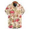Country Style Couple Outfit Vintage Newspaper Rose Print Ruched Bust Belt Dress and Shirt Set - Abricot S | US 4