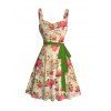Country Style Couple Outfit Vintage Newspaper Rose Print Ruched Bust Belt Dress and Shirt Set - Abricot S | US 4