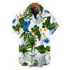 Hawaii Vacation Couple Outfit Tropical Plumeria Floral Palm Leaf Anthurium Print Lace Hollow Out Slit Dress and Shirt Set - WHITE S | US 4