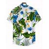 Hawaii Vacation Couple Outfit Tropical Plumeria Floral Palm Leaf Anthurium Print Lace Hollow Out Slit Dress and Shirt Set - WHITE S | US 4