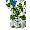 Hawaii Vacation Couple Outfit Tropical Plumeria Floral Palm Leaf Anthurium Print Lace Hollow Out Slit Dress and Shirt Set - WHITE S | US 4