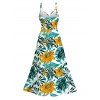 Hawaii Vacation Couple Outfit Lily Floral Tropical Palm Leaf Pattern Lace Hollow Out Slit Dress and Shirt Set - PLANT GREEN S | US 4