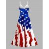 Independence Day Couple Outfit American Flag Elements Print Lace Hollow Out Slit Dress and Shirt Patriotic Set - WHITE S | US 4