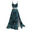Robe vintage à imprimé tie-dye, dentelle ajourée, bretelles spaghetti fendue - Paon Bleu XXL | US 14