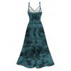 Vintage Dress Tie Dye Print Lace Hollow Out Spaghetti Strap Slit Dress - Paon Bleu XXXXL | US 18