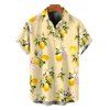 Fresh Style Vacation Couple Outfit Lemon Plumeria Floral Pattern Lace Hollow Out Slit Dress and Shirt Set - Jaune clair S | US 4