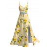 Fresh Style Vacation Couple Outfit Lemon Plumeria Floral Pattern Lace Hollow Out Slit Dress and Shirt Set - Jaune clair S | US 4