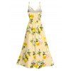 Fresh Style Vacation Couple Outfit Lemon Plumeria Floral Pattern Lace Hollow Out Slit Dress and Shirt Set - Jaune clair S | US 4
