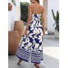 Bohemian Wide Leg Jumpsuit Colorblock Tribal Abstract Floral Print Bowknot Off the Shoulder Jumpsuit - Bleu profond XXXXL | US 18