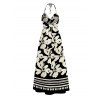 Hawaii Vacation Couple Outfit Plumeria Floral Tribal Print Twisted Cut Out Bowknot Slit Halter Dress and Shirt Set - Noir S | US 4