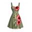 Hawaii Vacation Dress Hibiscus Floral Palm Leaf Pattern Ruched Bust Mini Dress - Olive Verte XXXXXL | US 20