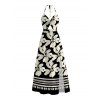 Hawaii Vacation Halter Dress Plumeria Floral Tribal Print Twisted Cut Out Bowknot Slit Dress - Noir XXL | US 14