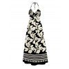 Hawaii Vacation Halter Dress Plumeria Floral Tribal Print Twisted Cut Out Bowknot Slit Dress - Noir XXL | US 14