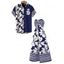 Hawaii Couple Outfit Tribal Hibiscus Floral Print Bowknot Off the Shoulder Jumpsuit and Shirt Set - Bleu profond S | US 4