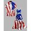 Independence Day Couple Outfit American Flag Elements Print Lace Hollow Out Slit Dress and Shirt Patriotic Set - Blanc S | US 4