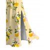Fresh Style Vacation Couple Outfit Lemon Plumeria Floral Pattern Lace Hollow Out Slit Dress and Shirt Set - Jaune clair S | US 4