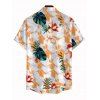 Hawaii Vacation Couple Outfit Geometric Tropical Floral Leaf Pattern Lace Hollow Out Slit Dress and Shirt Set - Blanc S | US 4