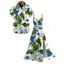 Hawaii Vacation Couple Outfit Tropical Plumeria Floral Palm Leaf Anthurium Print Lace Hollow Out Slit Dress and Shirt Set - Blanc S | US 4