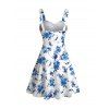 Hawaii Vacation Dress Porcelain Style Ink Painting Flower Pattern Ruched Bust Belt Dress - Blanc XXXXXL | US 20