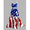 Independence Day Dress American Flag Elements Print Lace Hollow Out Slit Patriotic Dress - multicolor A XXXXXL | US 20