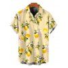 Men's Fresh Style Vacation Shirt Lemon Plumeria Floral Pattern Roll Up Sleeve Shirt - Jaune clair 5XL