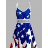 Independence Day Dress American Flag Elements Print Lace Hollow Out Slit Patriotic Dress - multicolor A XXXXXL | US 20