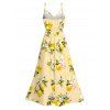 Fresh Style Vacation Dress Lemon Plumeria Floral Pattern Lace Hollow Out Slit Dress - Jaune clair XXXXXL | US 20