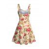 French Country Style Dress Vintage Newspaper Rose Print Ruched Bust Belt Dress - Abricot XXXXXL | US 20