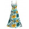 Hawaii Vacation Dress Lily Floral Tropical Palm Leaf Pattern Lace Hollow Out Slit Dress - PLANT GREEN XXXXXL | US 20