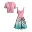 Vacation Outfit for Beach Ombre Coconut Tree Print Ruched Bust Mini Dress and Open Front Knit Cropped Cardigan Set - Rose S | US 4