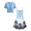 Vacation Outfit for Beach Ombre Coconut Tree Pattern Spaghetti Strap Tank Dress and Open Front Knit Cropped Cardigan Set - Bleu Poudre S | US 4